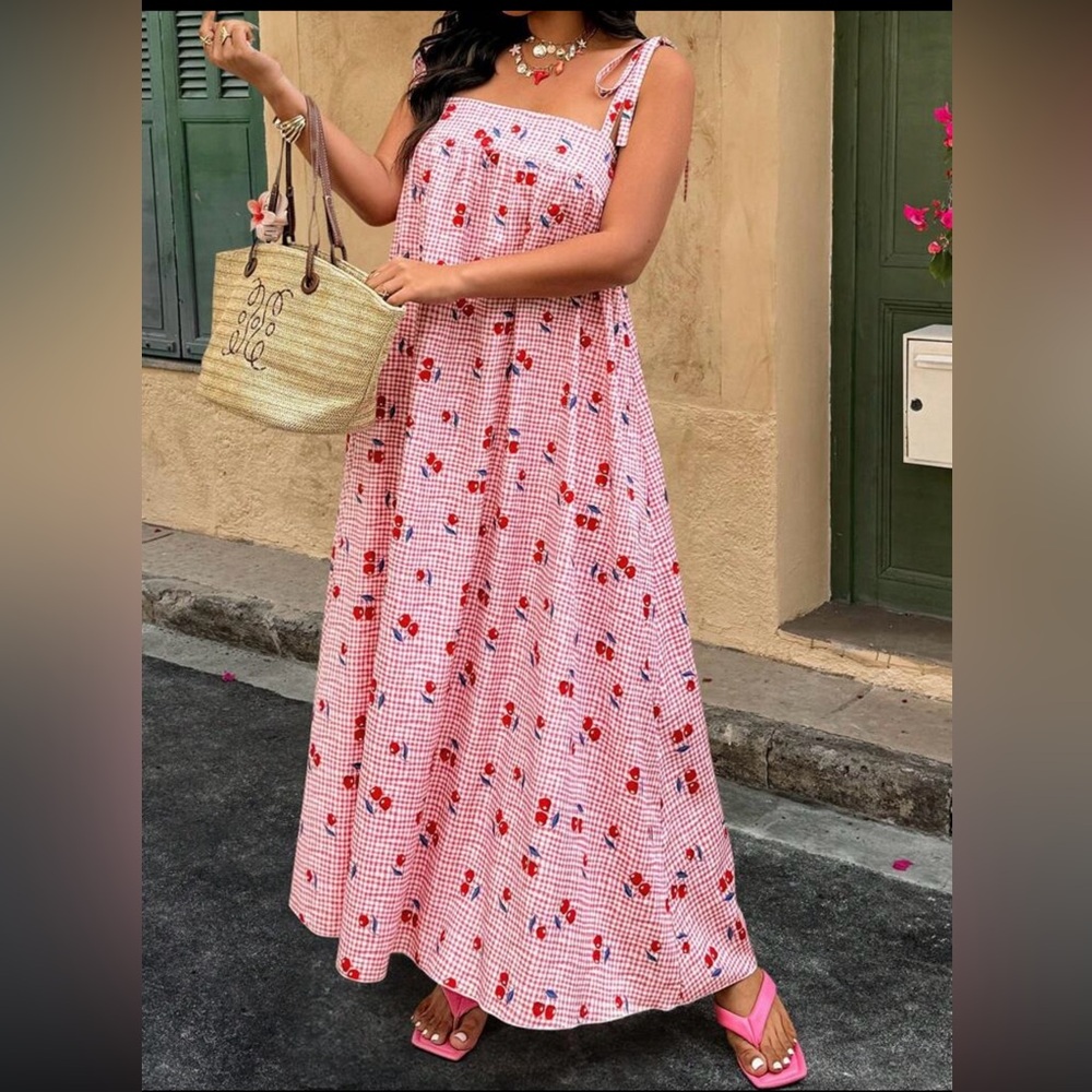 Brand new Floral Red Cherry print Maxi Dress NWOT size 14